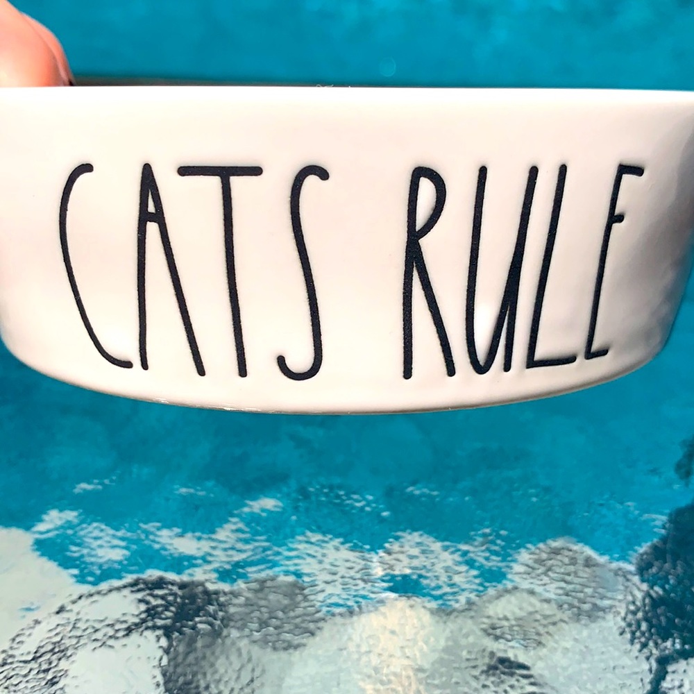 New Rae Dunn Cats Rule feeding dish